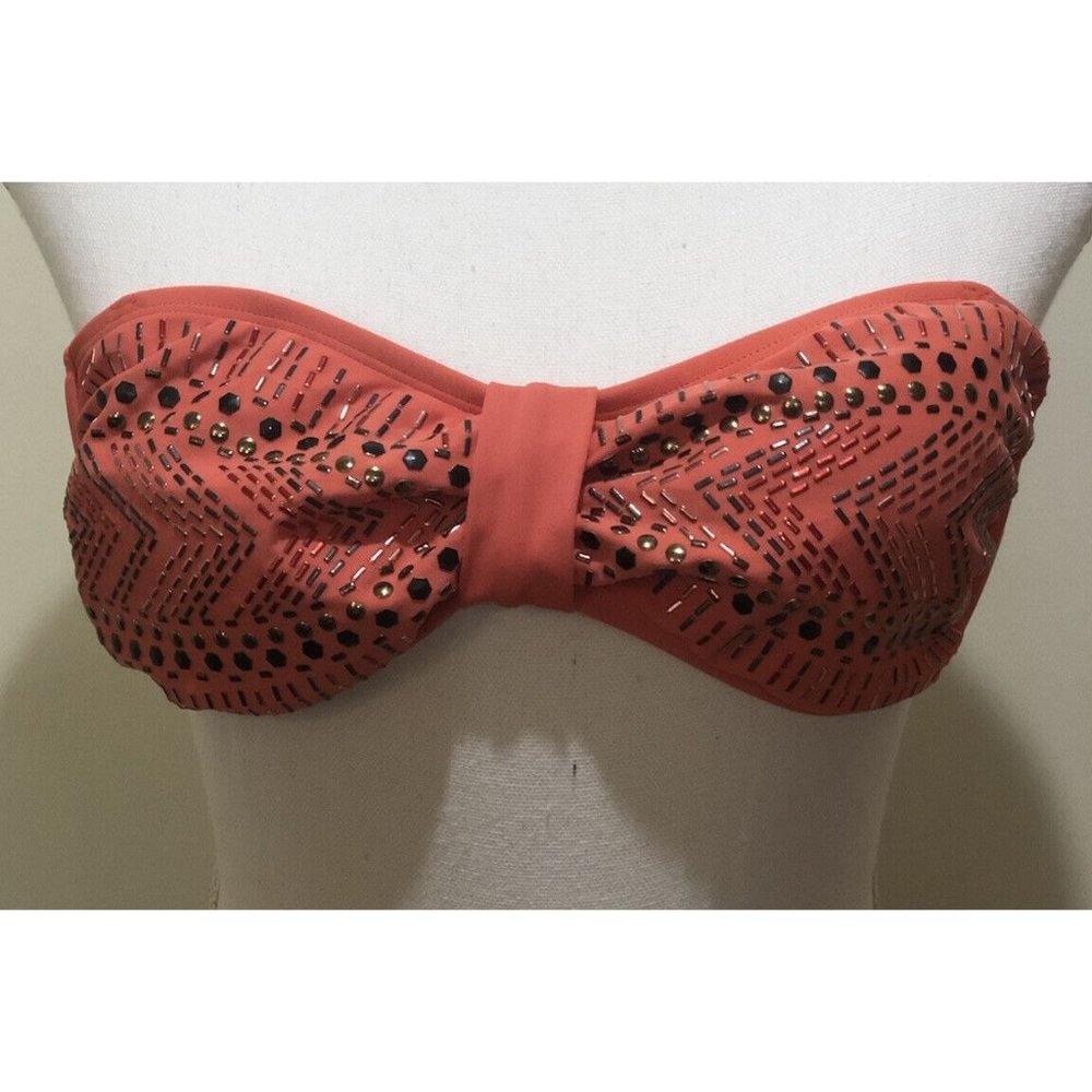 Xhilaration ~ Bikini Top ~ Orange With Beads ~ Size Medium